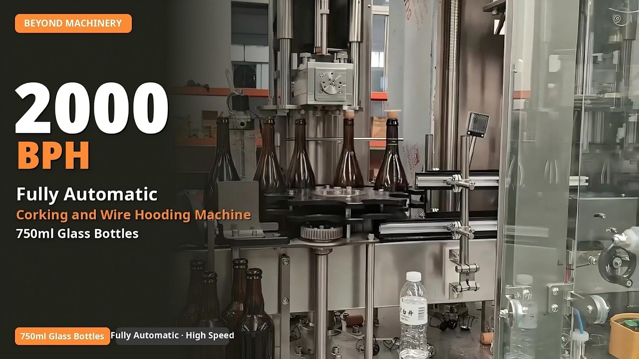 2000BPH Automatic Corking and Wire Binding Machine for 750ml Sparkling Wine Glass Bottles