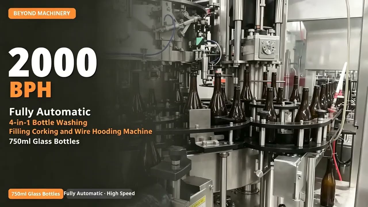 750ml Sparkling Wine 4-in-1 Filling Machine 2000BPH Glass Bottle | Beyond Machinery